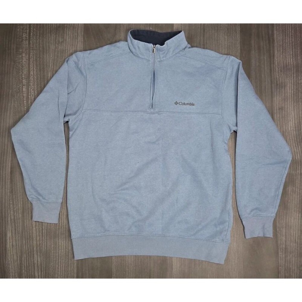 Columbia Quarter Zip Sweater 1/4 Fleece Lined Light Blue Medium Men